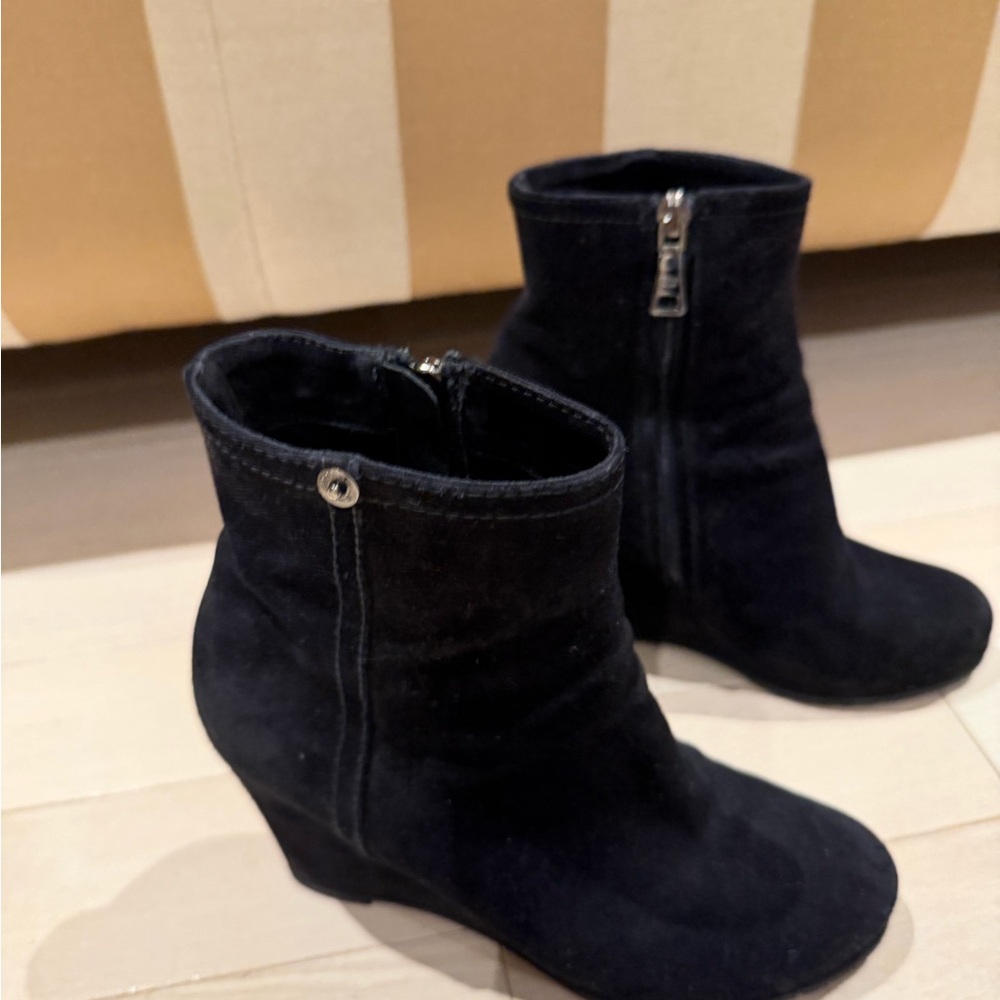 Prada Black Suede Wedge Ankle Boots